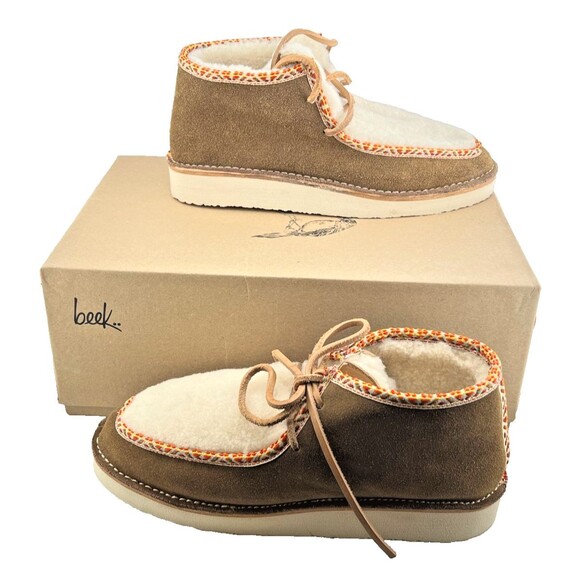 NIB $425 BEEK Alpine Swift Womens 8 Suede Shearling Ankle Boots Booties Chestnut - Picture 3 of 12